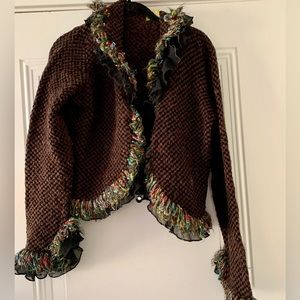 Acorn Black Brown Woven Bolero Jacket w/multi-color Silk Trim Medium